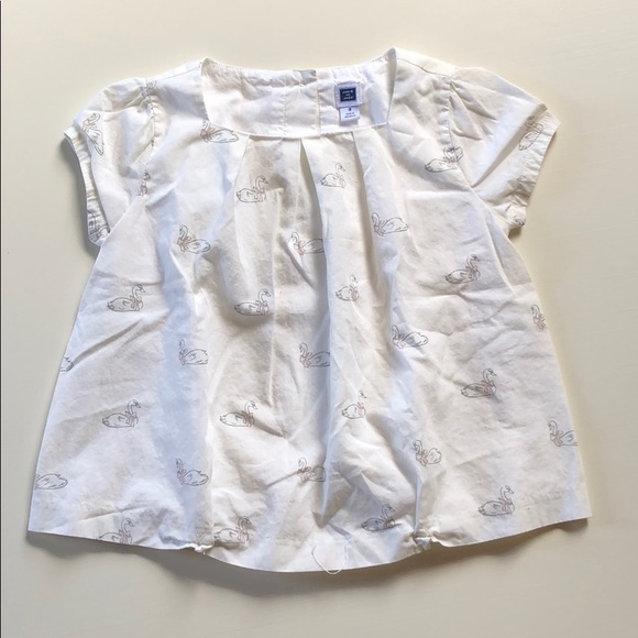 Janie And Jack | White Cap Sleeve Swan Blouse | 3T - Picture 2 of 8